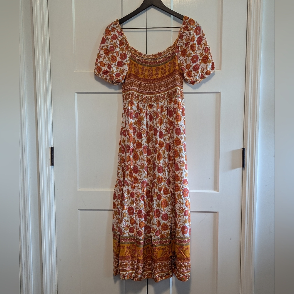 Zesica Floral Bohemian Maxi Dress Medium Ruched Bodice Boho Flowy Excel Used - Picture 4 of 4